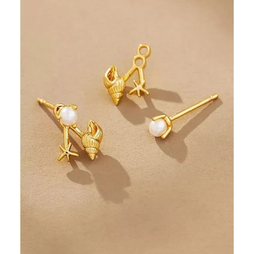 NWT Anthropologie Mini Seashell Starfish Conch Post Earrings Ocean Pearls UNIQUE